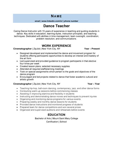 dance cv|dance instructor job description.